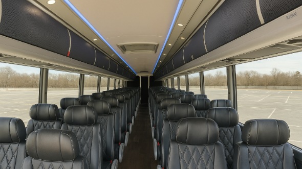 Interior of Charter Bus Company Costa Mesa's 54 Passenger Charter Bus in Costa Mesa