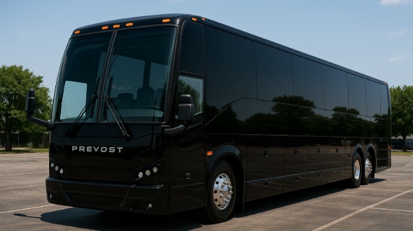 Exterior of Charter Bus Company Newport Beach's 56 Passenger Charter Bus in Newport Beach